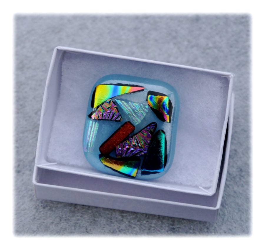 Brooch Dichroic Fused Glass 042 Abstract Handmade