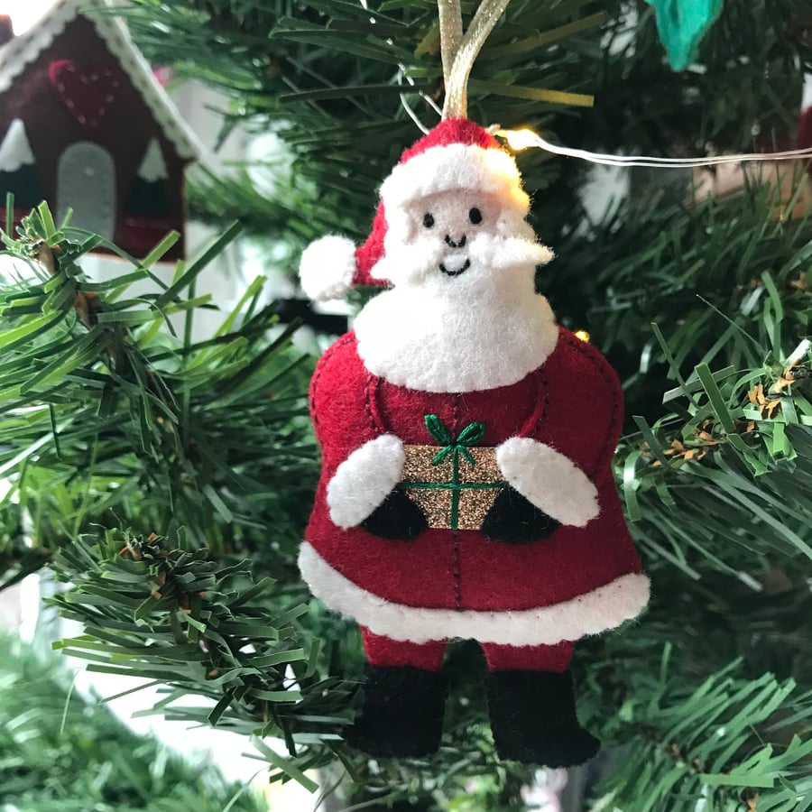 Heirloom Wool Felt Hand Stitched Santa Tree Decoration