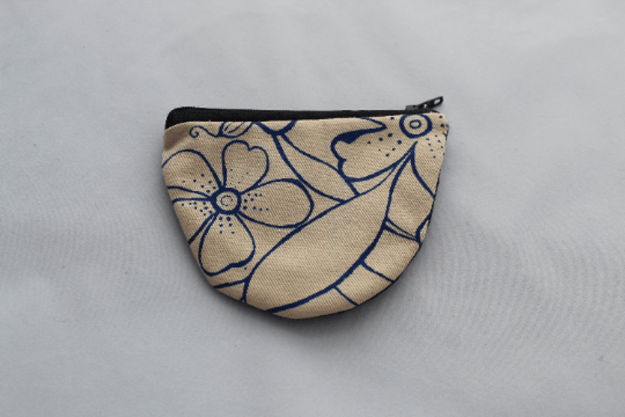 Handmade half moon cream coin purse,cute hand print floral purse,stocking gift
