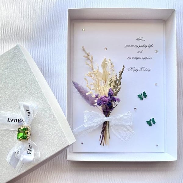 Handmade Personalised Dried Flower Birthday Card for Mum, Daughter, Wife C648