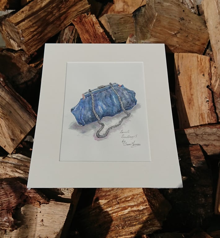Blue silk handbag original watercolour painting