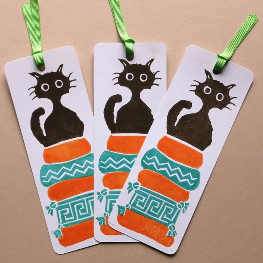 Handprinted Cat Bookmark