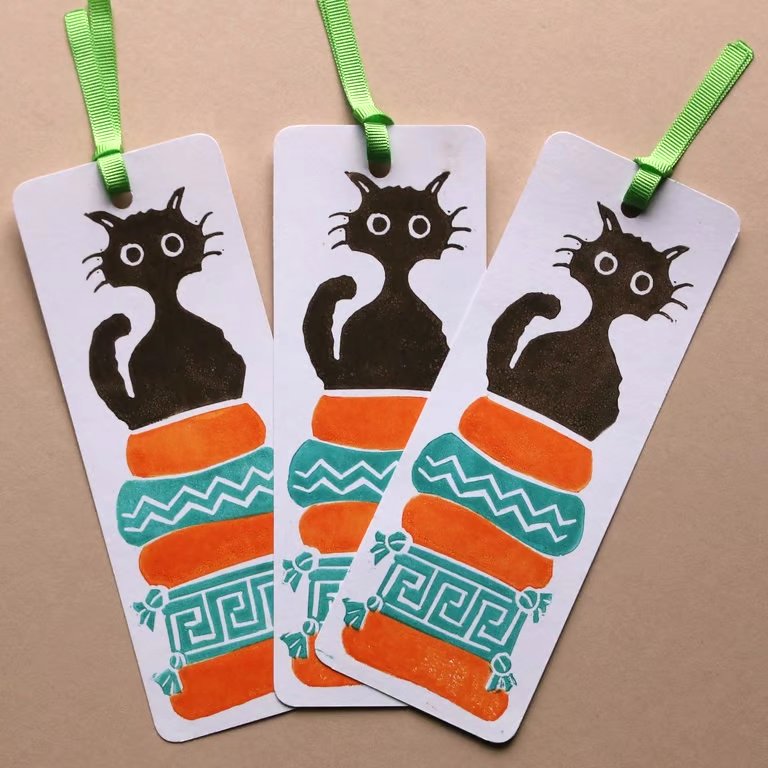 Handprinted Cat Bookmark