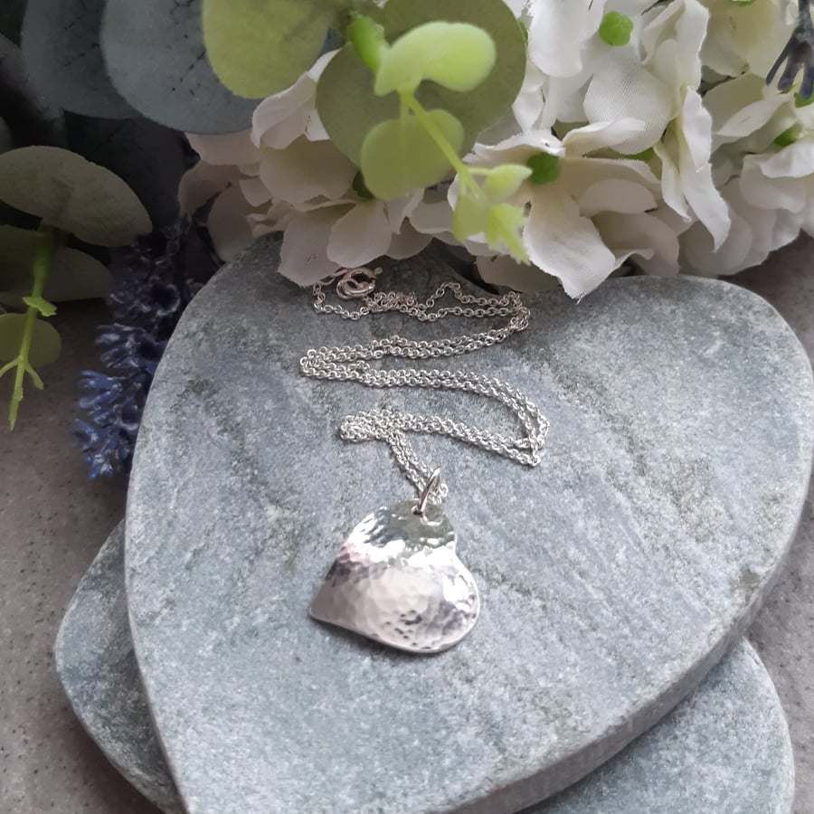  Domed Sterling Silver Heart Pendant With Sterling Silver Chain