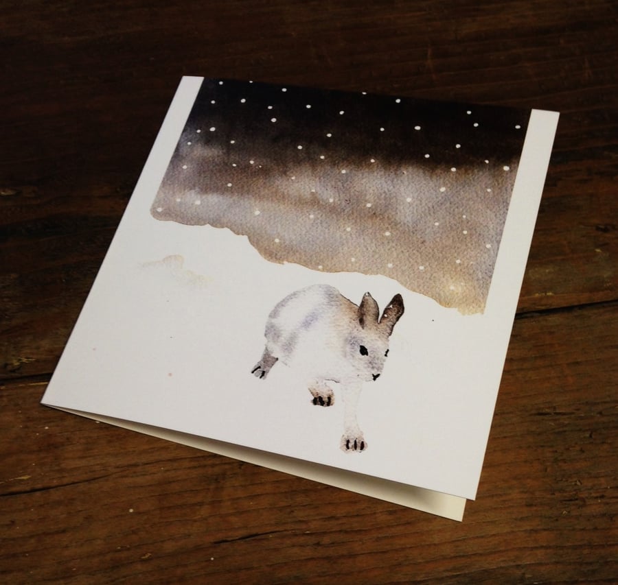 Pack of Snow Hare Christmas cards,Set of 5 watercolour cards, snow, Japanese