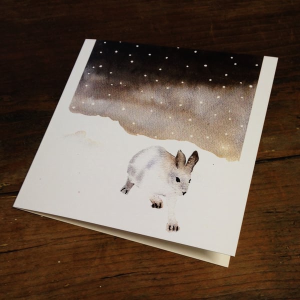 Pack of Snow Hare Christmas cards,Set of 5 watercolour cards, snow, Japanese