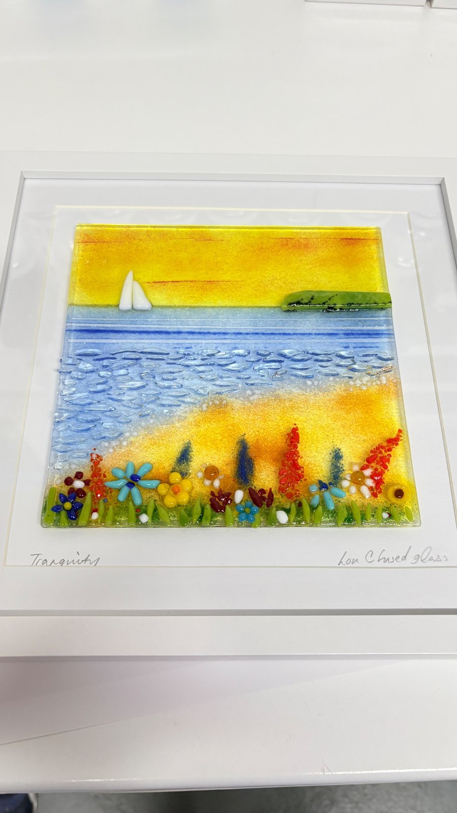 Sunset tranquility fused glass art. 