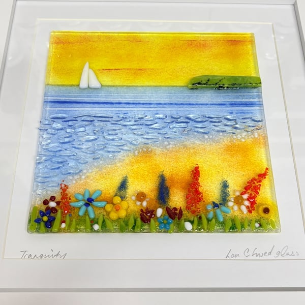 Sunset tranquility fused glass art. 