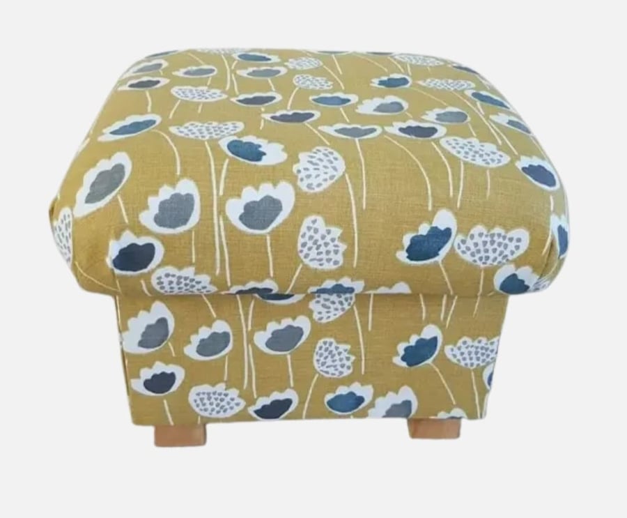 Storage Footstool Prestigious Clara Scandi Saffron Floral Pouffe Ochre Mustard