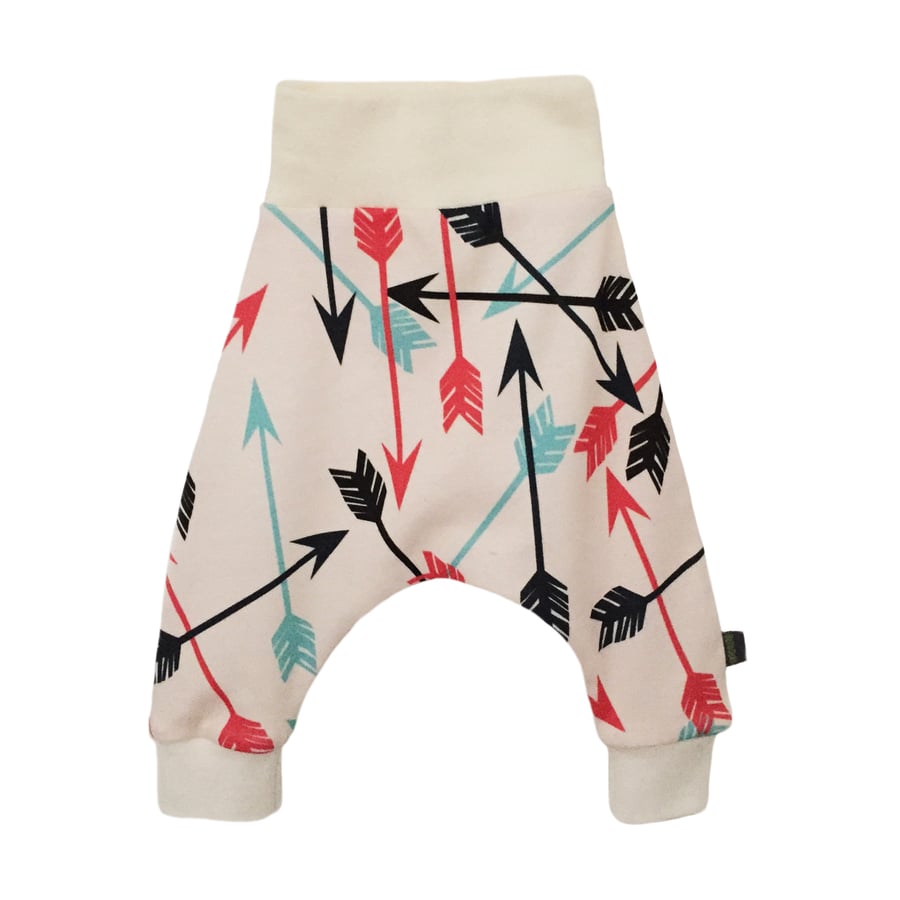 ORGANIC Baby HAREM PANTS Mint & Coral ARROWS Trousers GIFT IDEA by BellaOski