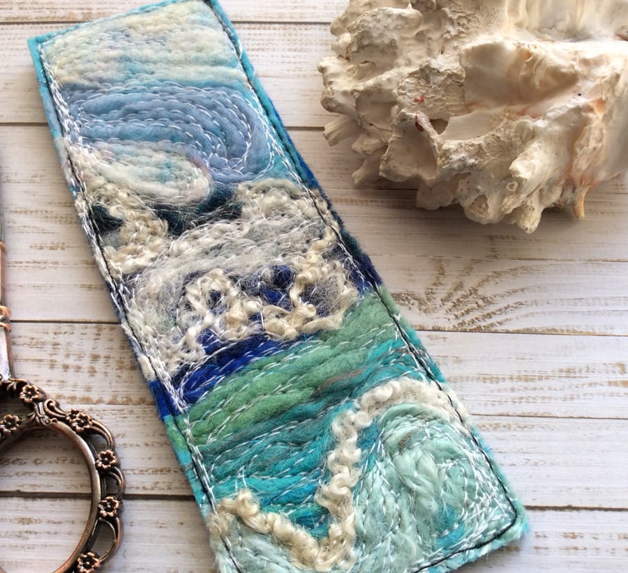 Embroidered seascape bookmark. 