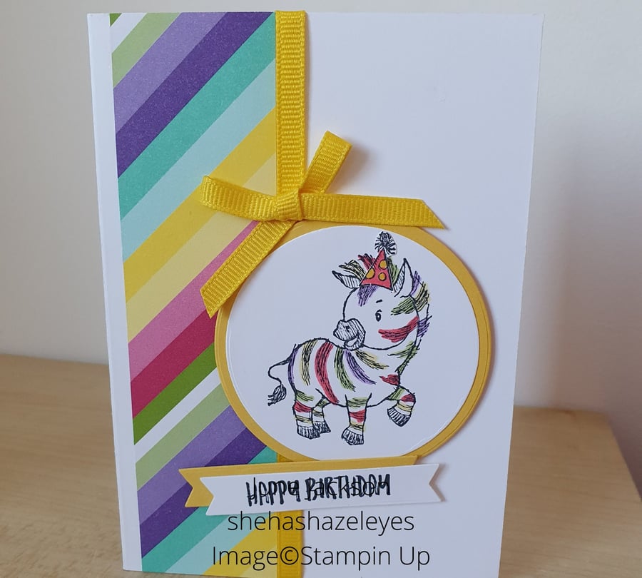 A Zany Zebra Happy Birthday Card, Stampin Up card Folksy
