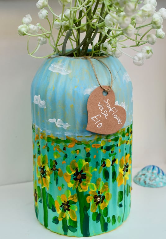 Sunflower Vase – Hand-painted Ceramic Vase with Summer Wildflower Meadow Design