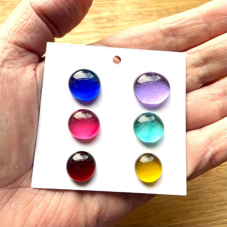 Six fused glass bright coloured cabachons