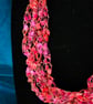 Crocheted necklace in shades of deep pink with a touch of gold, lightweight  - Image 5