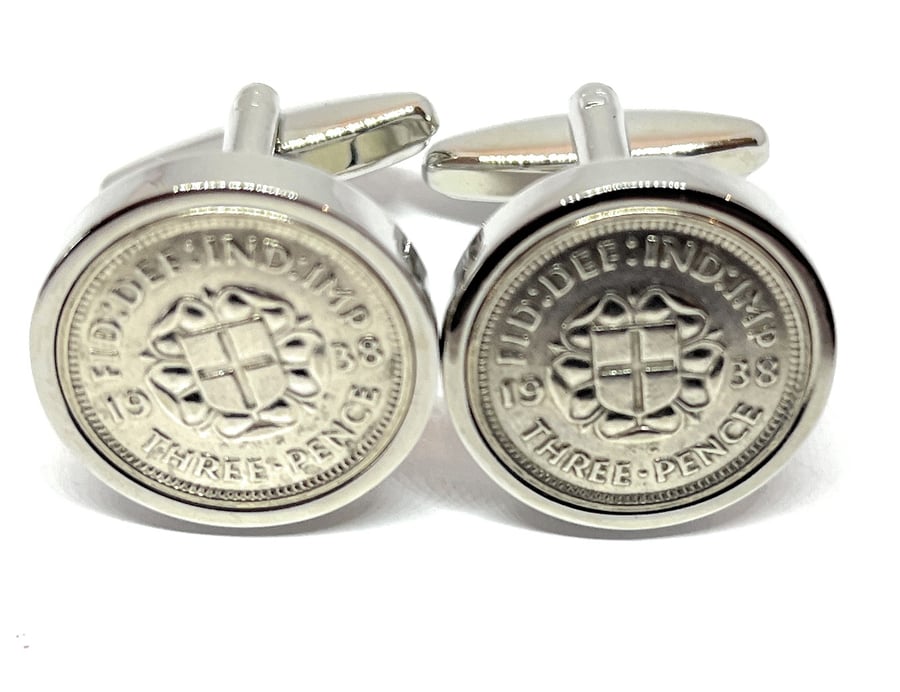 1938 Silver Threepence Cufflinks 87th birthday, 87th birthday gift, 82nd gift, 