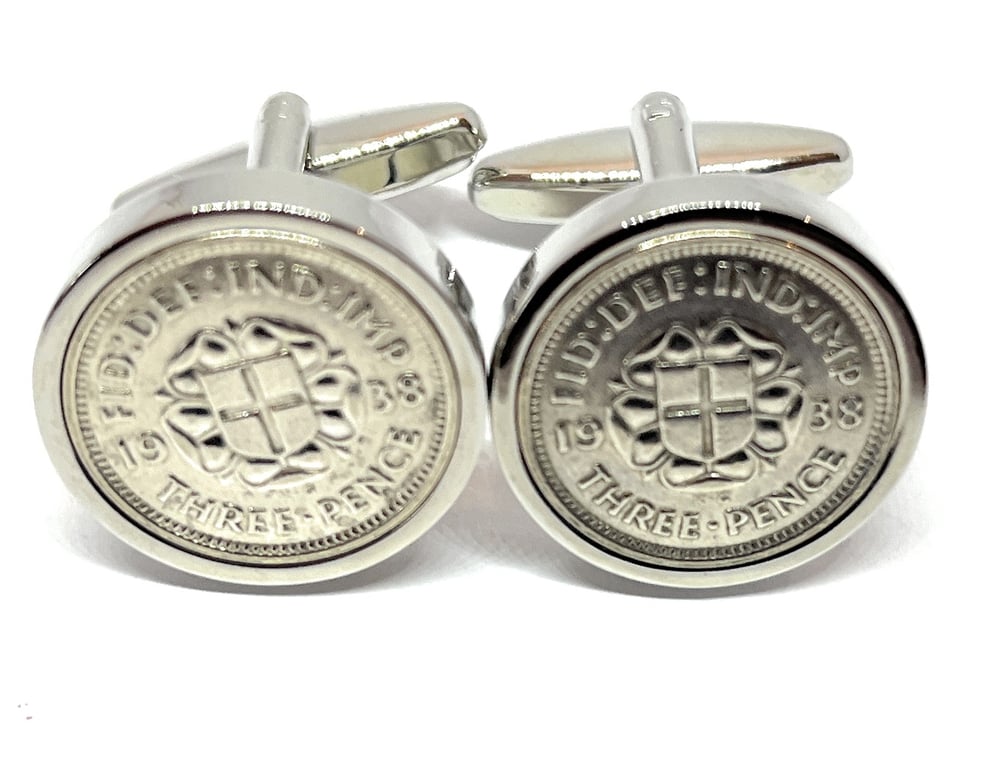 1938 Silver Threepence Cufflinks 87th birthday, 87th birthday gift, 82nd gift, 