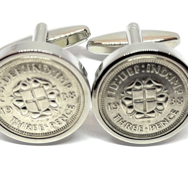 1938 Silver Threepence Cufflinks 87th birthday, 87th birthday gift, 82nd gift, 