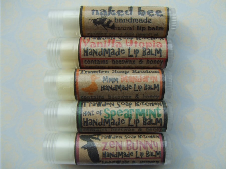 Lovely range of natural handmade lip balm with beeswax organic honey, almond oil