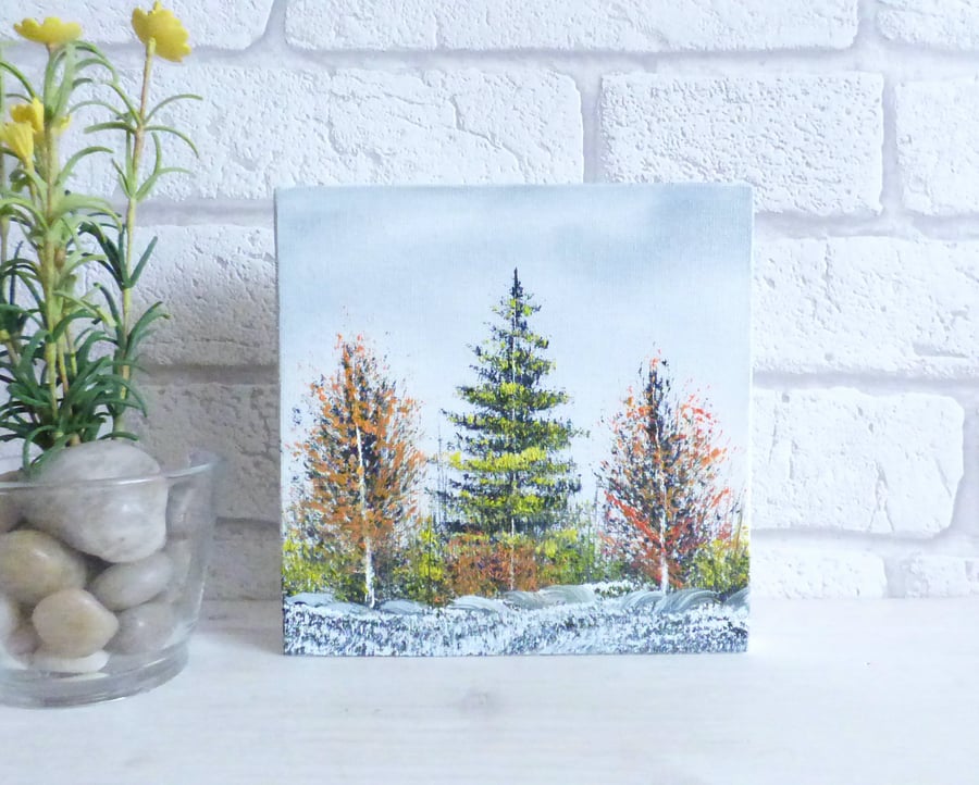 Original Oil Painting 'Colourful Winter Tree's Snow Landscape'