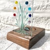 Fused Glass Rainbow Daisies in aHandcrafted Wood Light Holder
