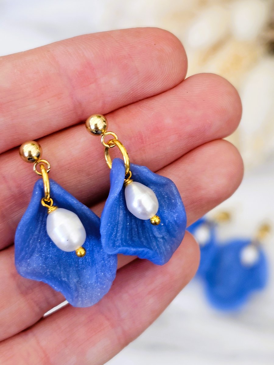 Blue Petal Earrings - Small