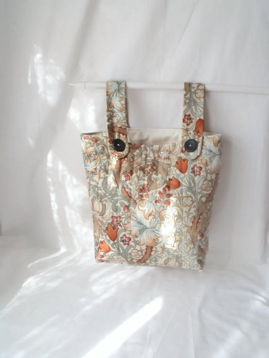 ladies zimmer frame mobility bag, william morris beige fabric