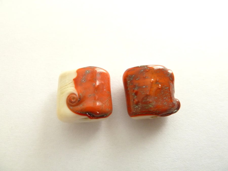 coral and ivory pillow beads