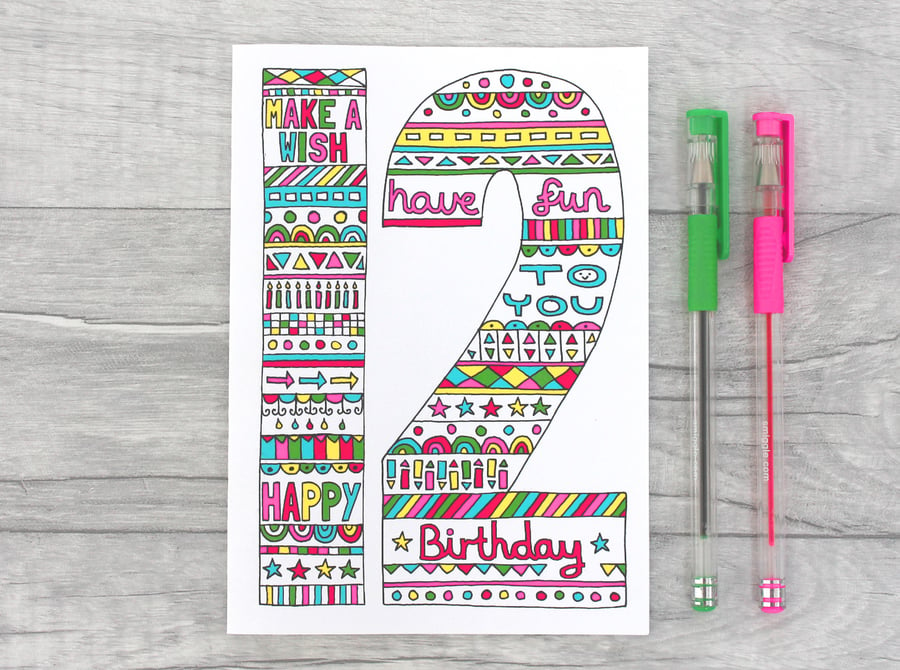 Girls 9th, 10th, 11th, 12th, 13th Birthday Card, Fun, Colourful Age card