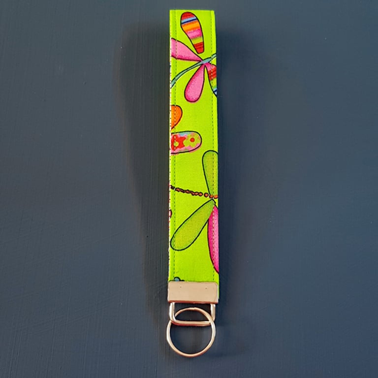 Handmade Dragonfly Print Wristlet Keyring - Fabric Keyfob