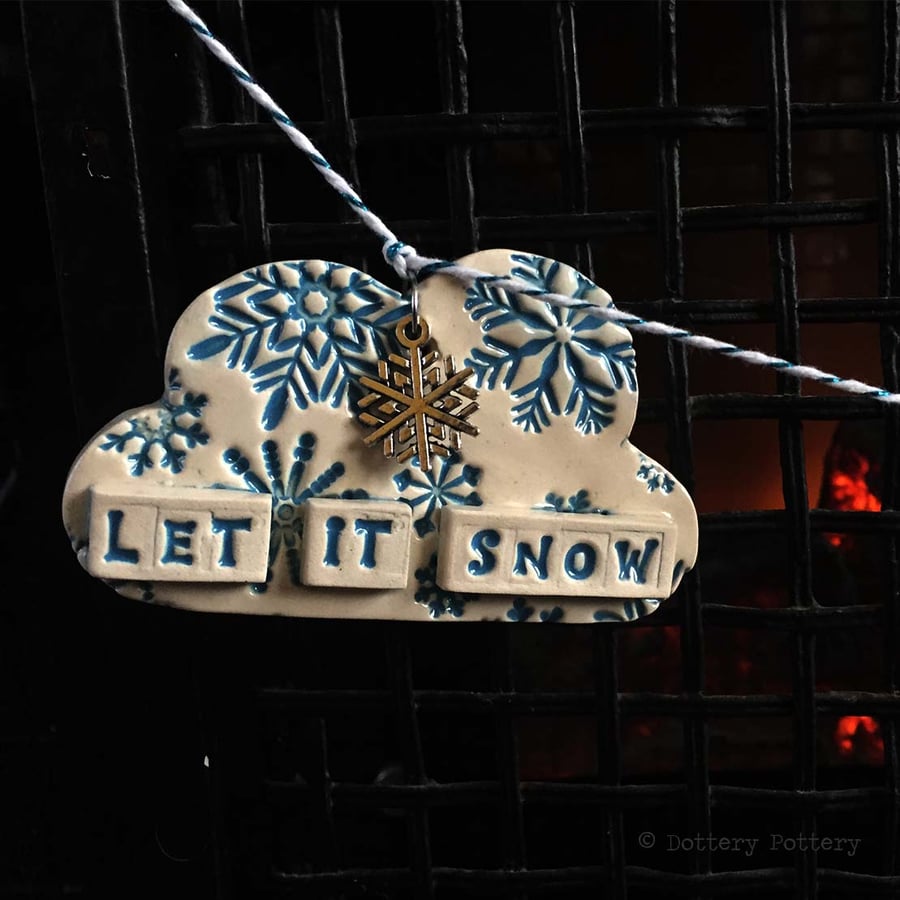 Let it Snow Pottery Cloud Garland Christmas Decoration Ceramic Clouds