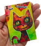 Original ACEO Cat Painting Colourful Kitty Artwork Mixed Media Collage Artwork