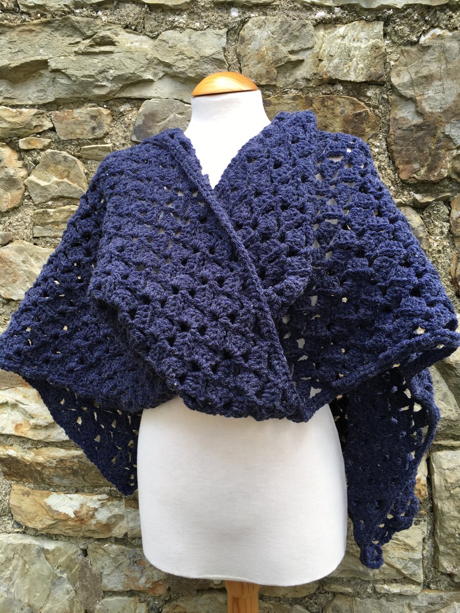 Handmade dark blue shawl 