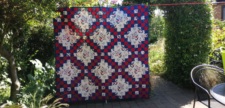 Handmade Quilt Red, White Traditional Design with a Modern Twist
