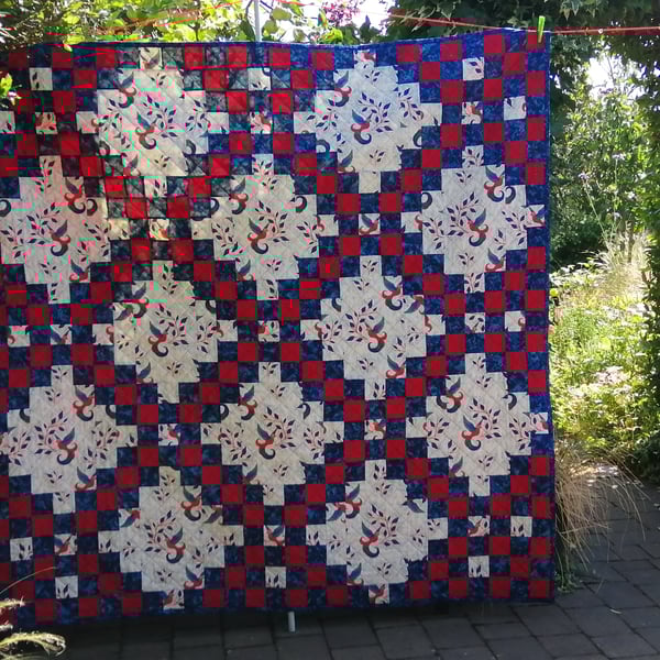 Handmade Quilt Red, White Traditional Design with a Modern Twist