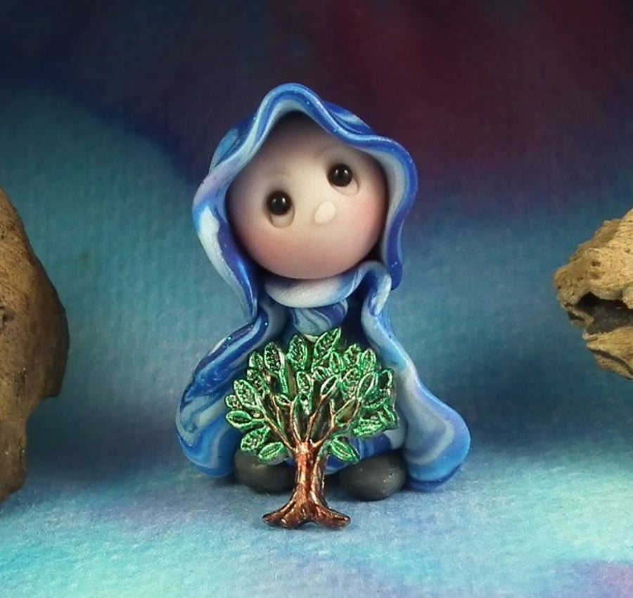 Spring Sale ... Tiny Garden Gnome 'Folie' with tree of life OOAK Sculpt
