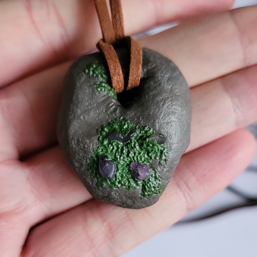 Polymer Clay Pendant, Realistic Stone Necklace, Amethyst Gemstone Jewellery