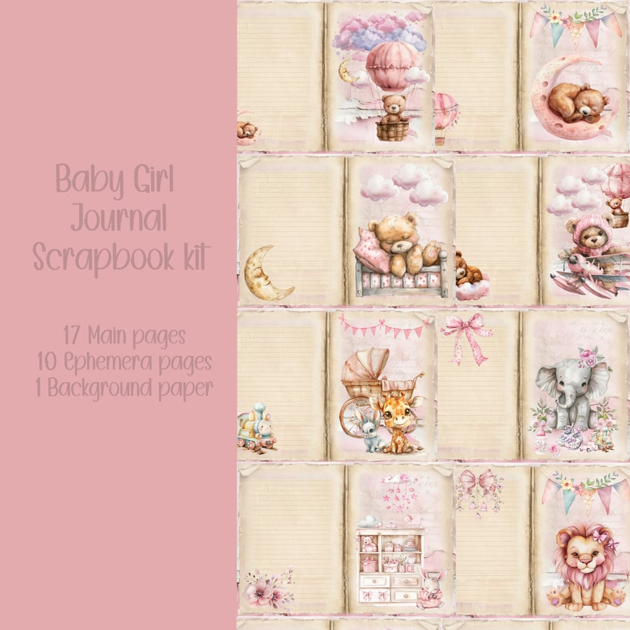 Baby Girl kit Scrapbooking, Ephemera, Journal, Digital Download