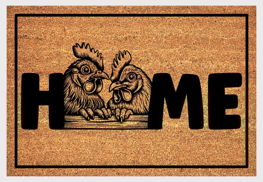 Chicken & Rooster Home Door Mat No.1 - Chicken & Rooster Welcome Mat - 3 Sizes