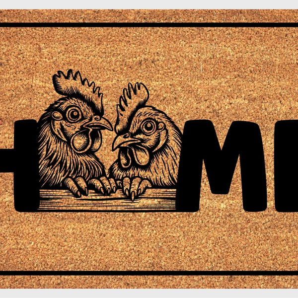 Chicken & Rooster Home Door Mat No.1 - Chicken & Rooster Welcome Mat - 3 Sizes