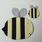 Bumblebee character handmade quilted place mat and coaster set
