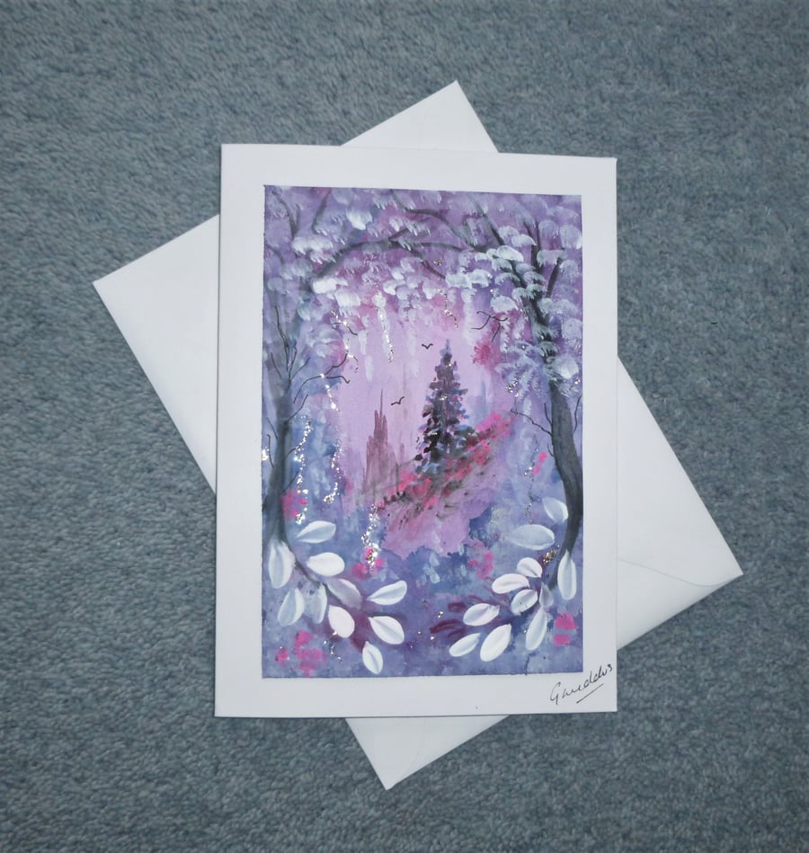 original art fantasy hand painted blank greetings card ( ref F 316 )
