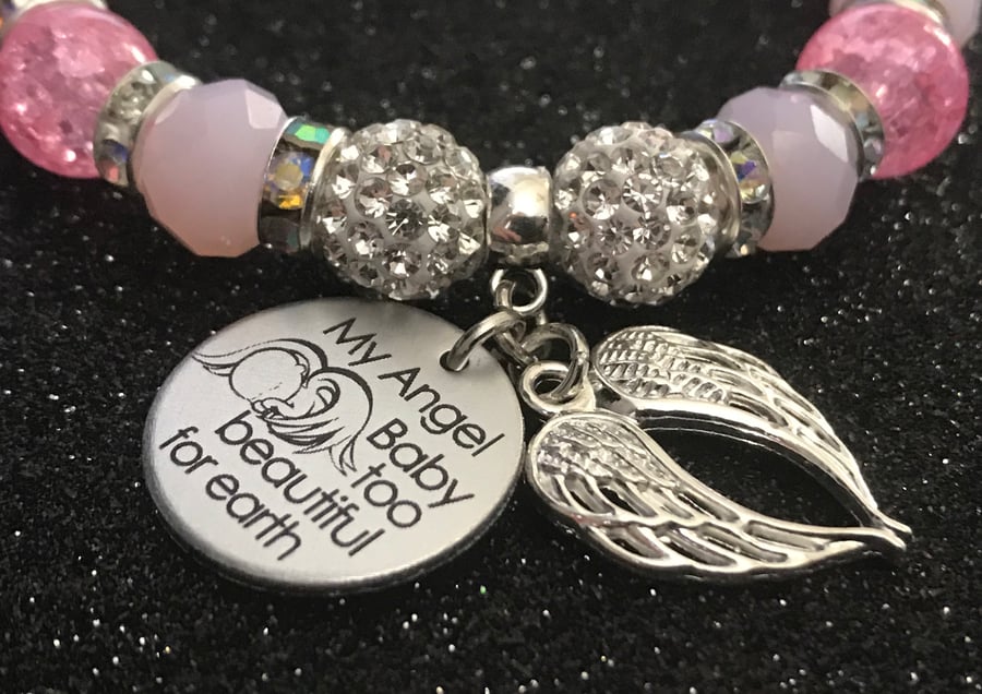 Pink Shamballa Bracelet Angel Baby Memorial Keepsake Baby Loss Daughter 