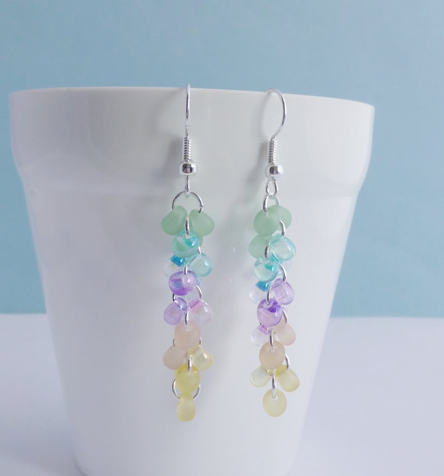 Pastel Rainbow Waterfall Drop Earrings