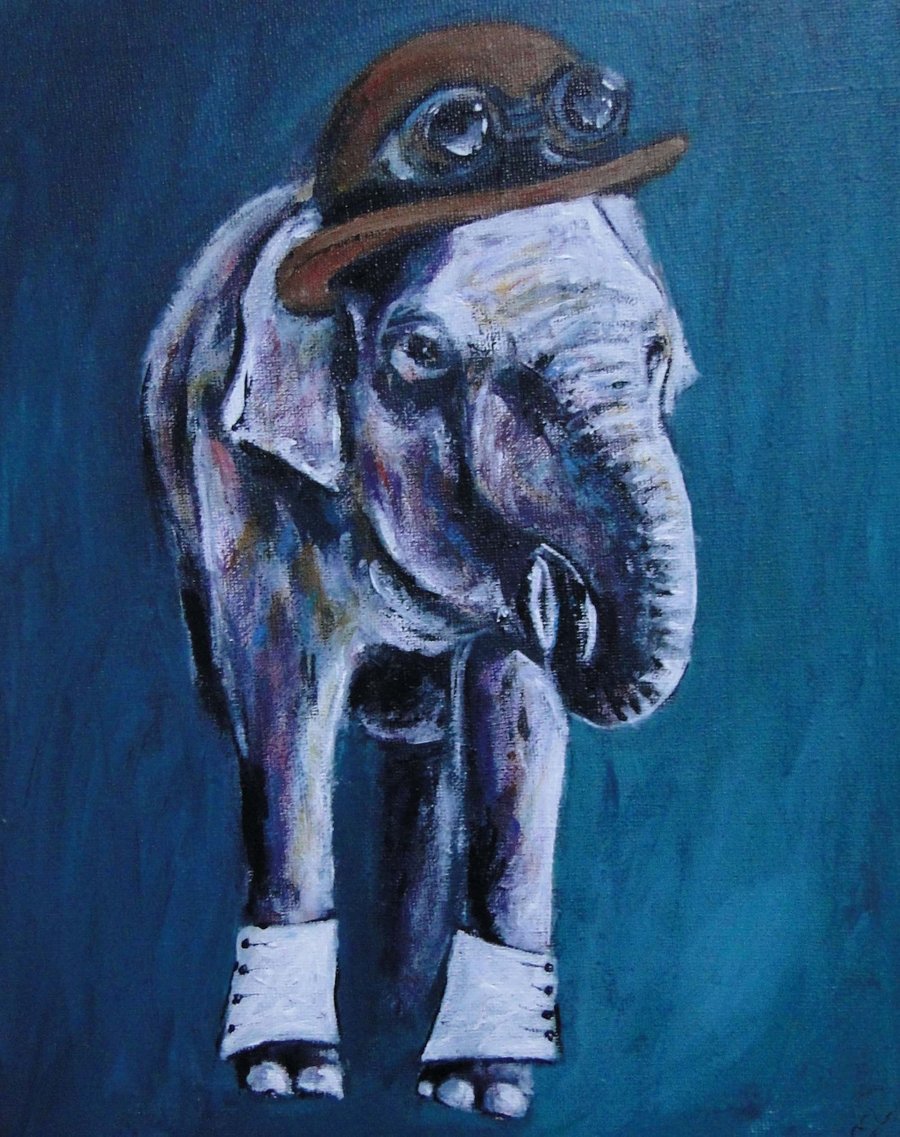 Steampunk Elephant Art Original Acrylic Painting on Canvas OOAK