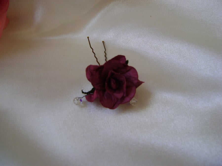Burgundy Wild Rose Hairpin