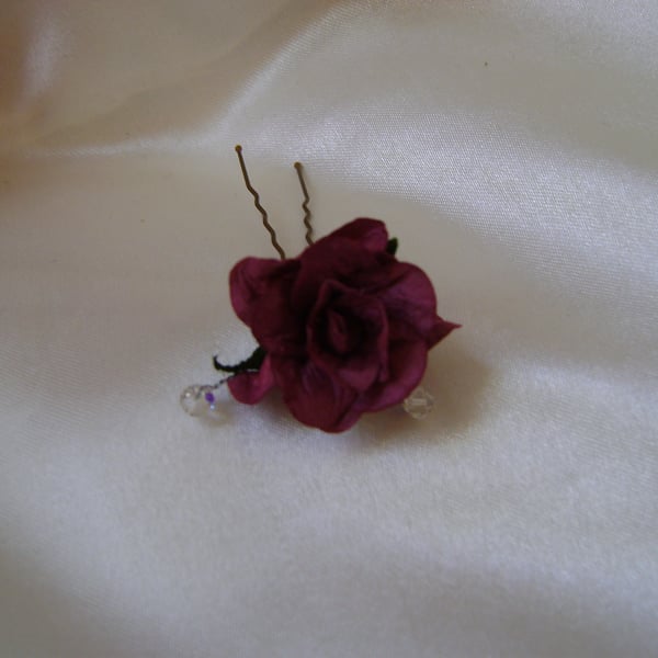 Burgundy Wild Rose Hairpin