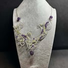 Same Difference Wire Wrapped Necklace with Amethyst and Peridot Gemstones