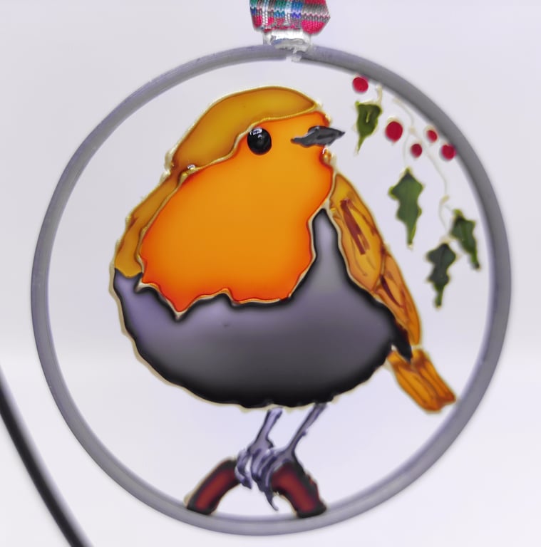 Handmade glass painted window hanging or Christmas tree bauble