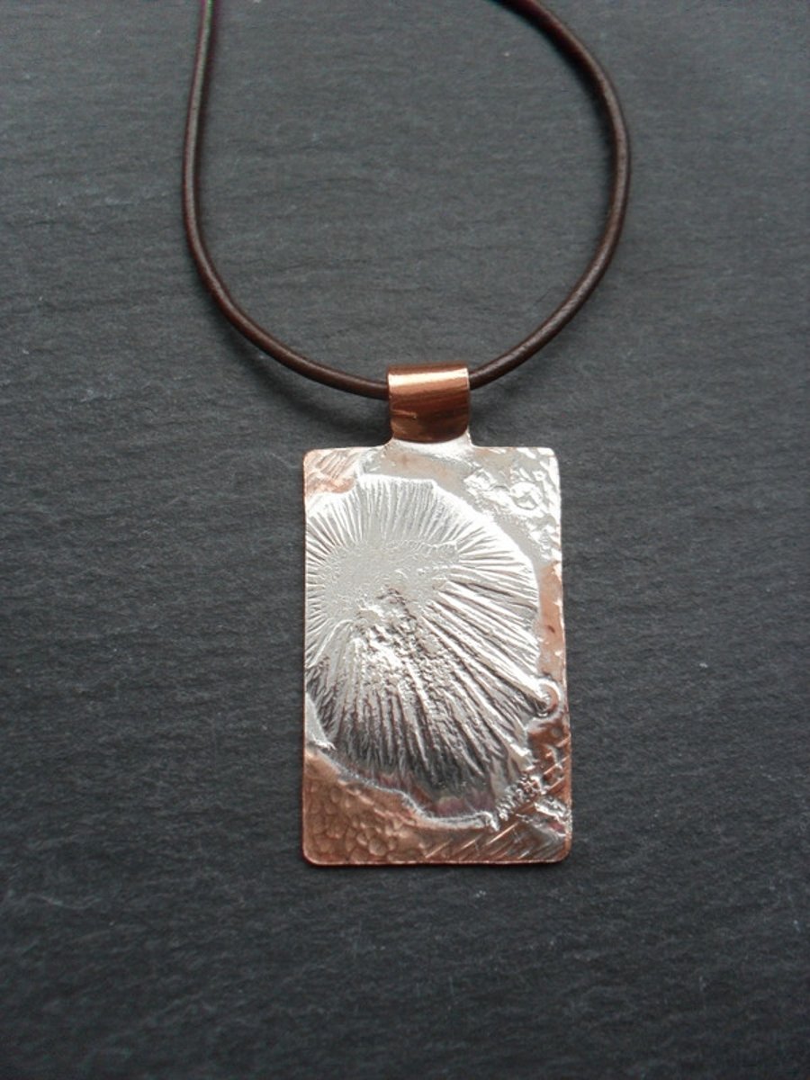 Sterling Silver and Copper Pendant With Leather Cord